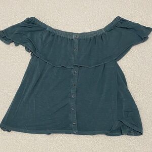 American Eagle Outfitters Dark Teal Off-Shoulder Blouse